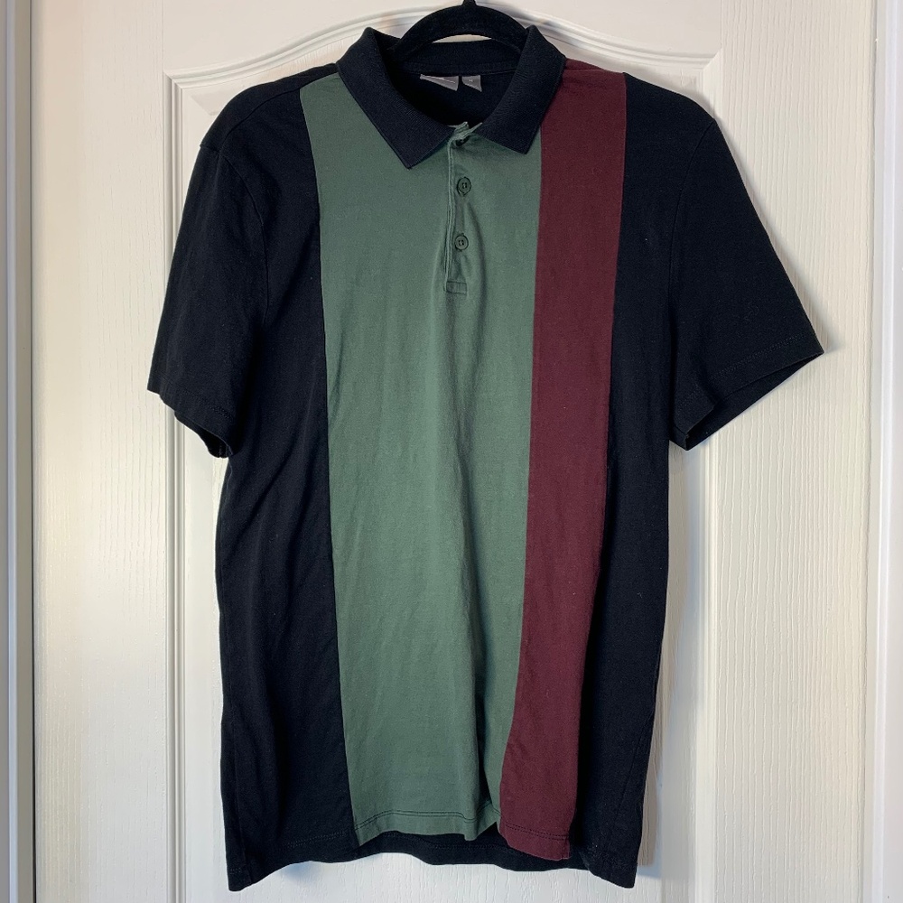 ASOS Organic Cotton Colorblock Polo Shirt‎ Preppy Green Burgundy Black Men M